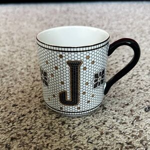 Anthropologie The Bistro Tile Stoneware Mug: Monogram Edition - J